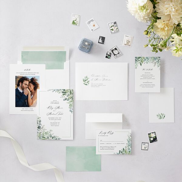 Gorgeous Greenery Wedding Invitations Pure White Signature Blank No Standard