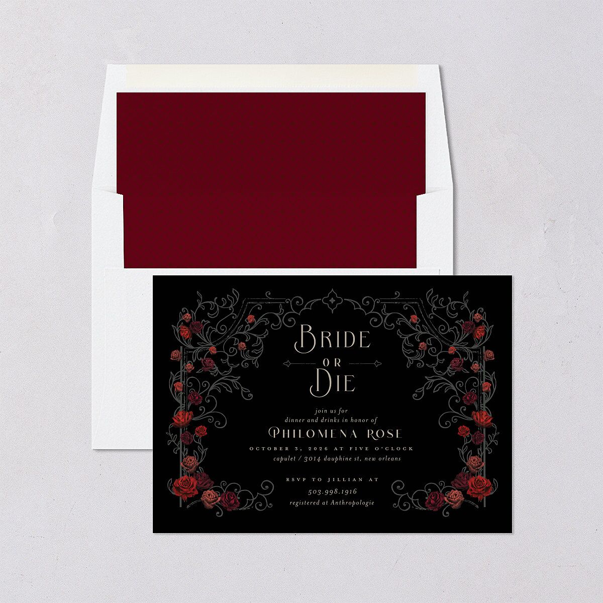 Gothic Gate Bridal Shower Invitations Licorice Signature Blank Standard