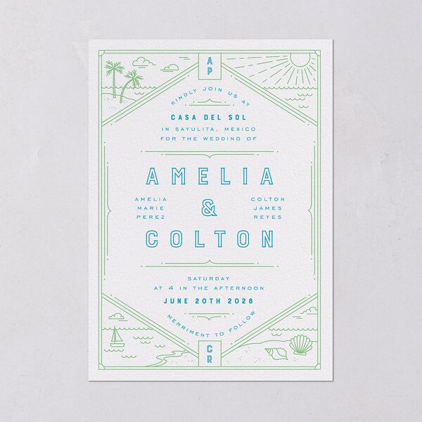 Iconic Beach Wedding Invitations Green Apple Signature Blank No Standard