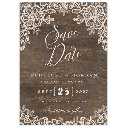 Woodgrain Lace Save The Date Cards - Brown