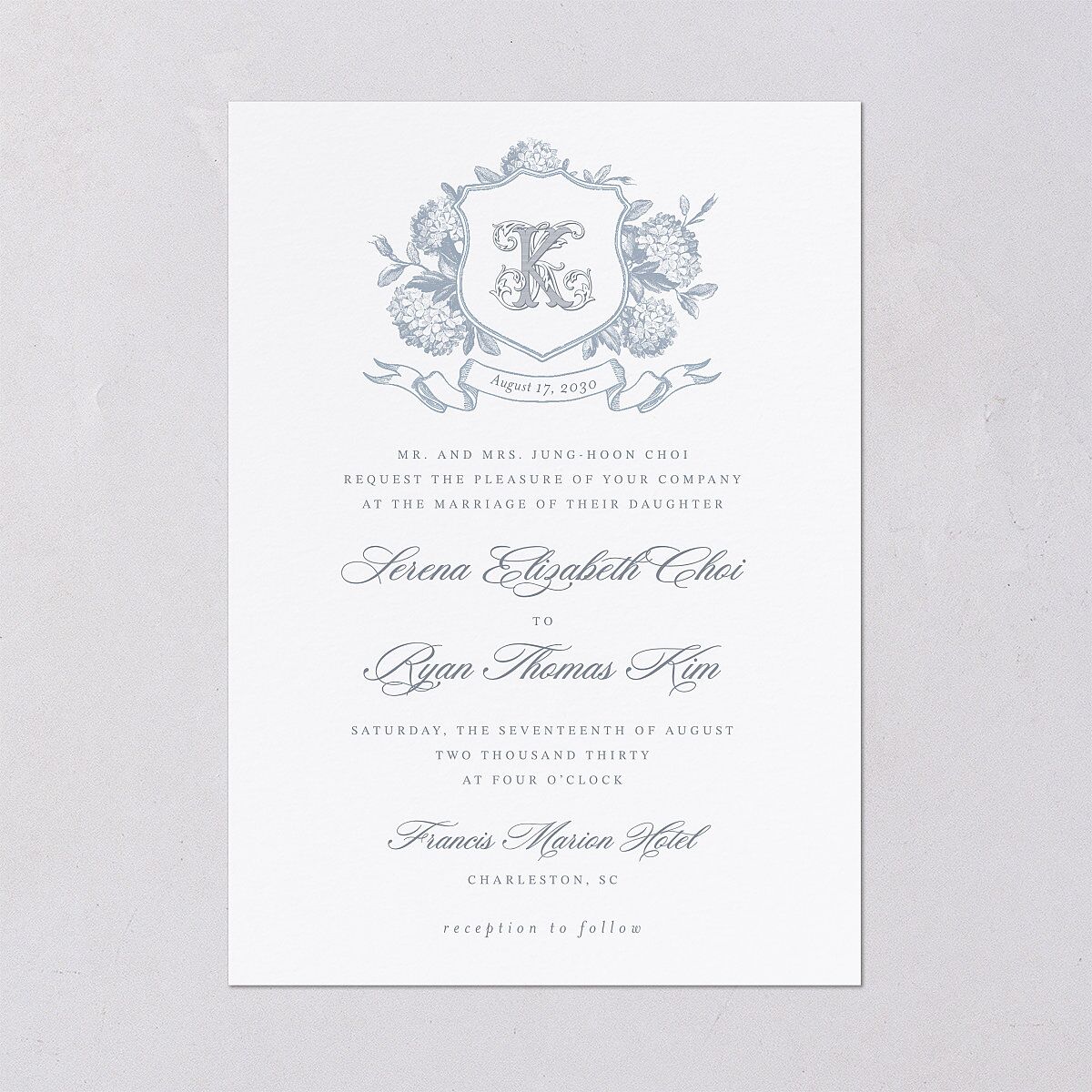 Vintage Hydrangea Garden Crest Wedding Invitations Slate Signature Blank No Standard