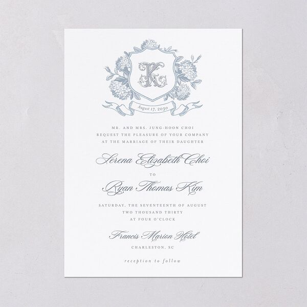 Vintage Hydrangea Garden Crest Wedding Invitations Slate Signature Blank No Standard