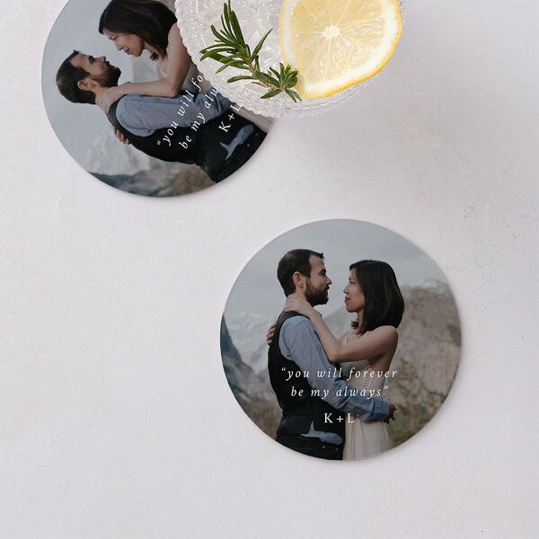 Captured Love Engagement Party Wedding Day Coasters Pure White Cardboard Circle
