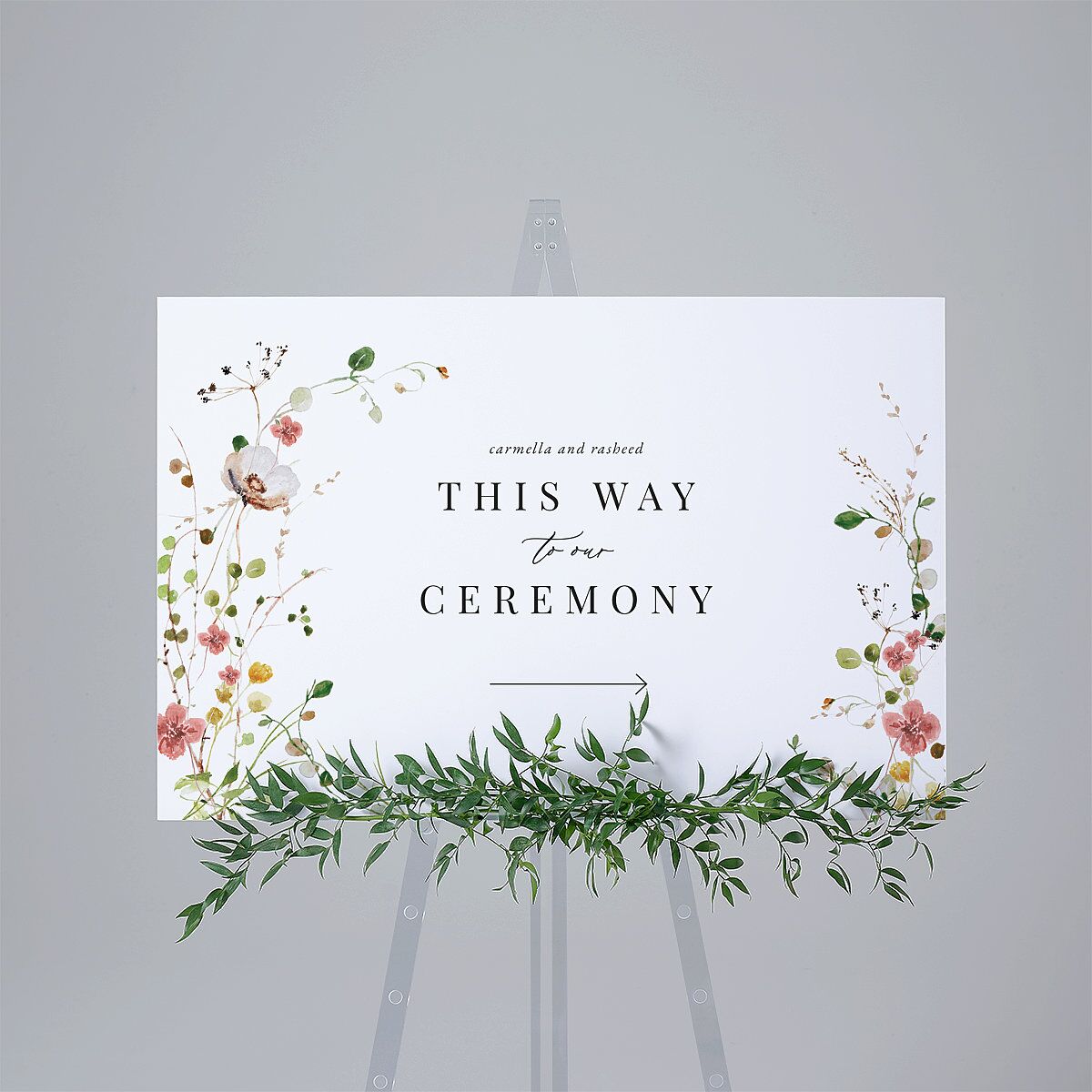 Delicate Wildflower Standard Direction Sign Large Peach Pink Standard Indoor Foam Core L Direction