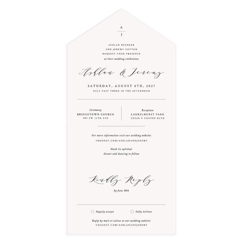 Simply Elegant All-in-One Wedding Invitations Champagne Signature Light Both Recipient and Return Addresses