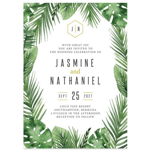 Tropical Leaves Wedding Invitations Scottish Green Signature Blank No