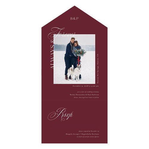 Eternal Love All-in-One Wedding Invitations Merlot Signature Light Both Recipient and Return Addresses