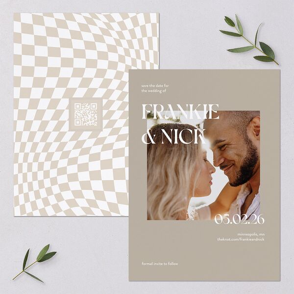 Checked Save the Date Cards Taupe Signature smooth Blank No