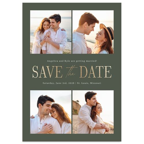 Classically Gilded Save the Date Cards Deep Olive Gold Signature smooth Blank No Standard