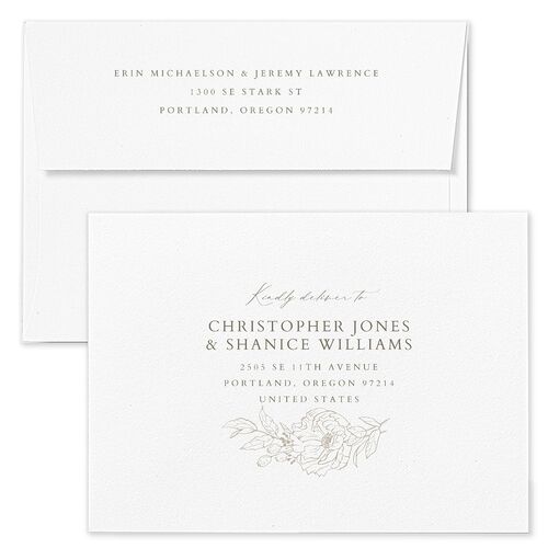 Butterfly Botanical Wedding Invitation Envelopes White Pure White Both Recipient and Return Addresses Standard Signature