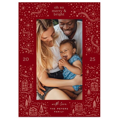 Illustrated Winter Frame Holiday Cards Jewel Red Signature Blank