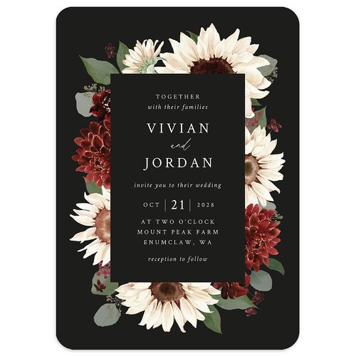 Classic Countryside Sunflowers Wedding Invitations Charcoal Signature Blank No Rounded