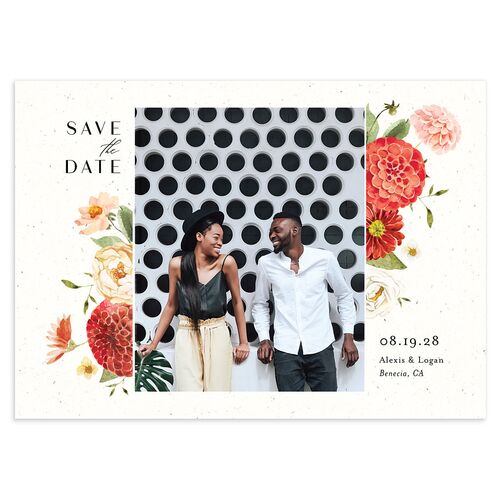 Blooming Dahlias Save The Date Cards Garnet Signature smooth Blank No Standard