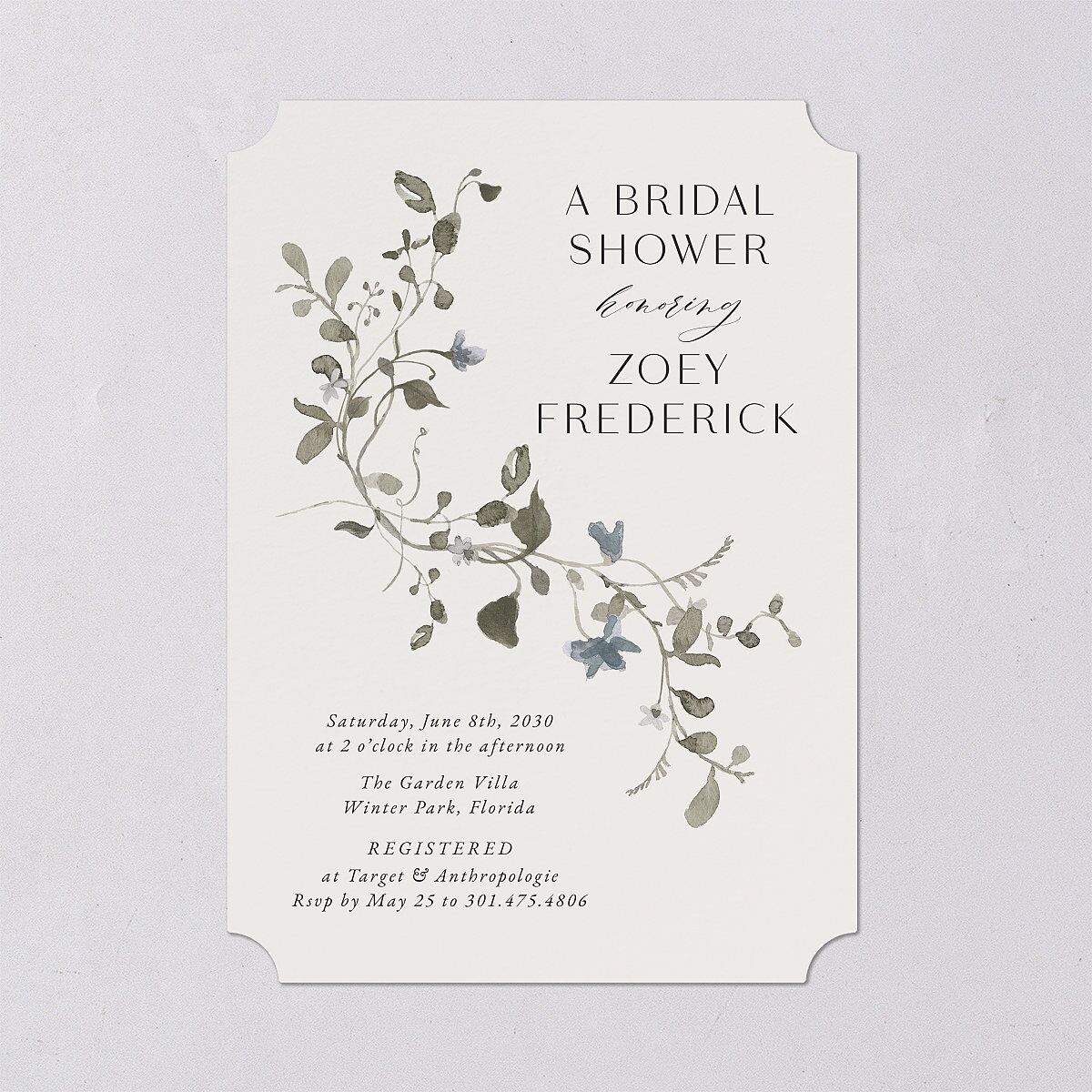 Curved Garland Bridal Shower Invitations Champagne Signature Blank