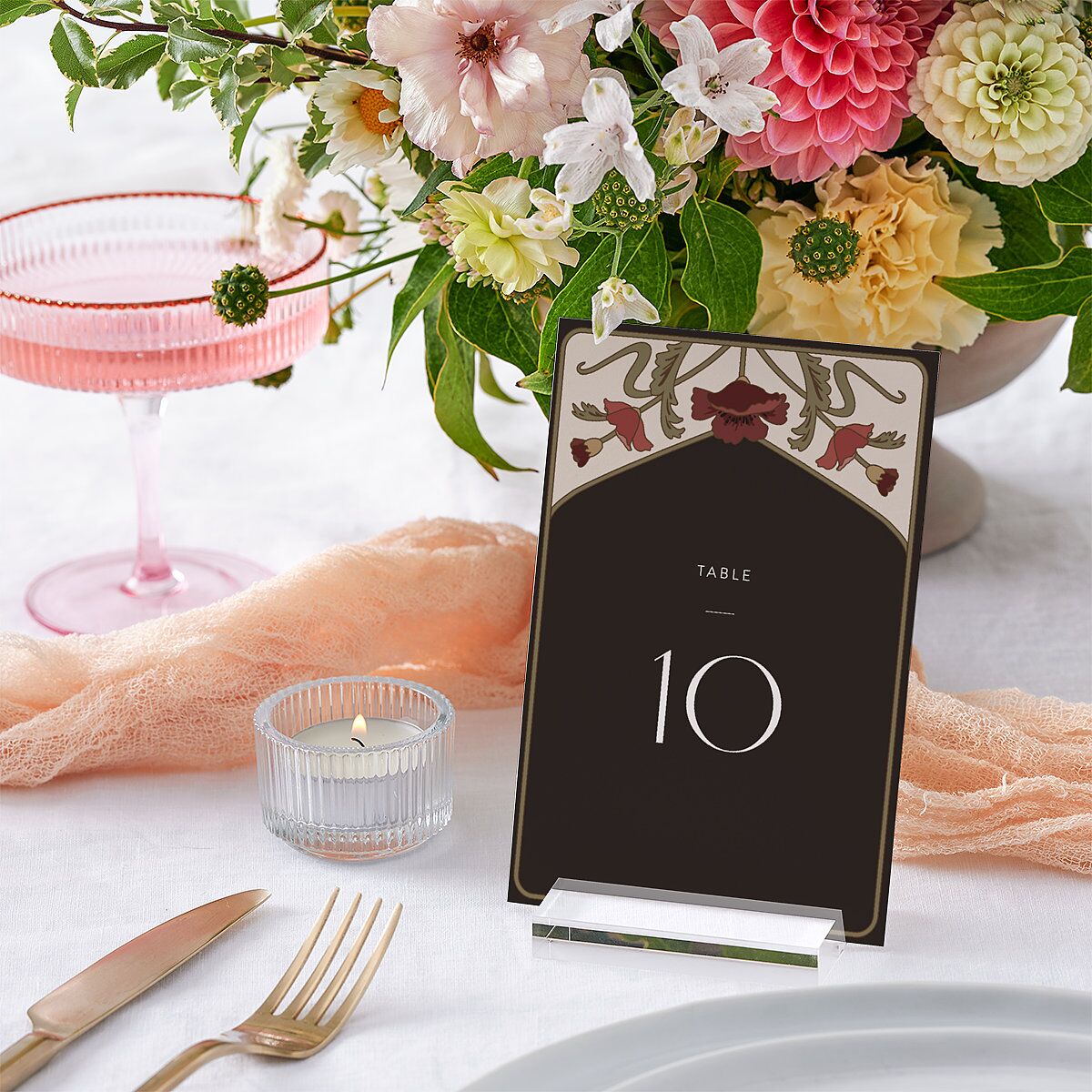 Vintage Nouveau Floral Table Numbers Merlot Signature