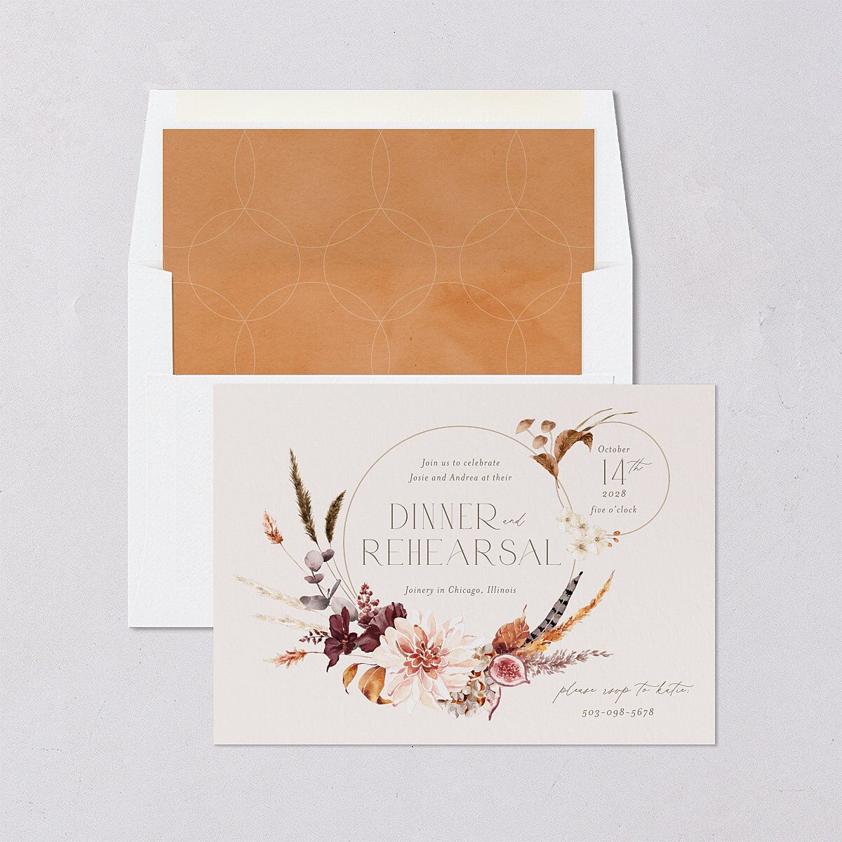 Eclectic Adornment Rehearsal Dinner Invitations Peony Signature Blank Standard