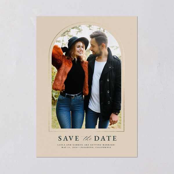 Floral Arch Foil Save The Date Cards Gold Moss Signature smooth Blank No