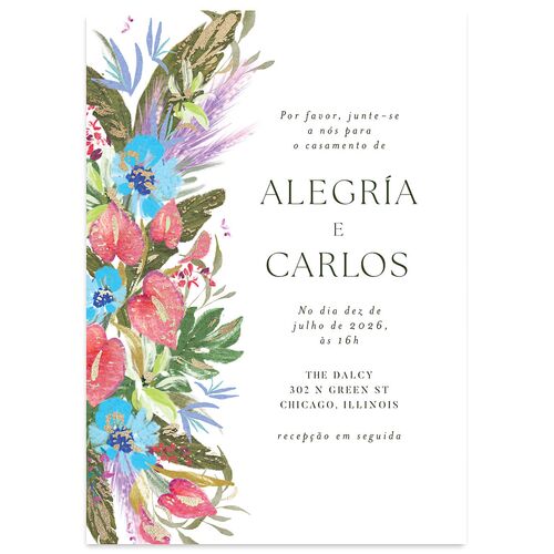 Flores Tropicais Wedding Invitations Gold Cruise Signature Blank No Standard
