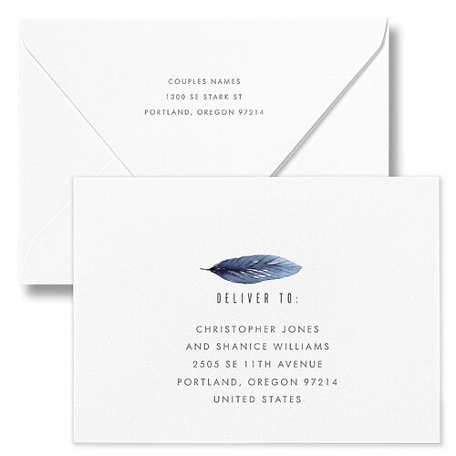 Tropical Leaves Wedding Invitation Euro Envelopes White Midnight Navy Both Recipient and Return Addresses Luxe Signature