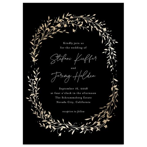 Oval Garland Foil Wedding Invitations Midnight Gold Signature Blank No Standard