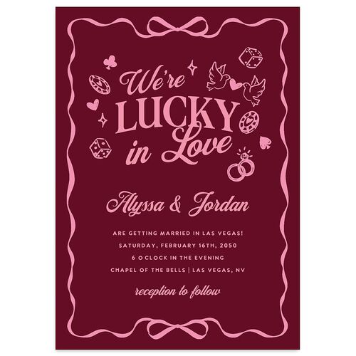 Hand Drawn Las Vegas Hearts Wedding Invitations Raspberry Signature Blank No Standard