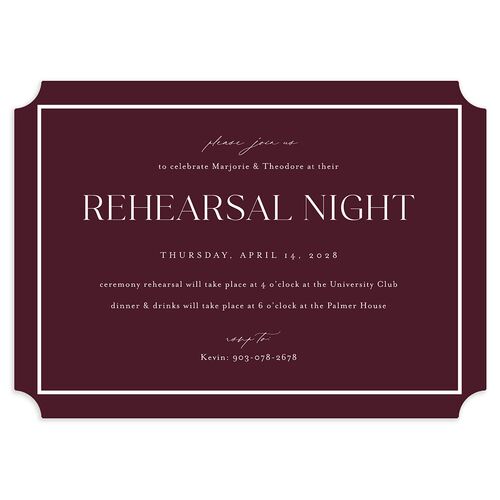 Joyful Union Rehearsal Dinner Invitations Burgundy Signature Blank Ticket