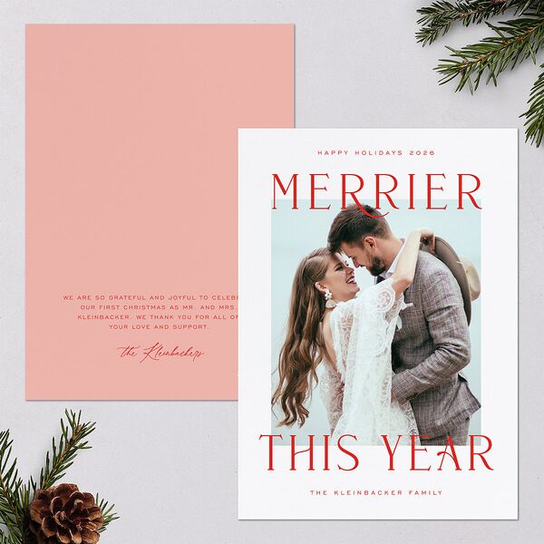 Merrier Year Holiday Cards Scarlet Signature Blank Portrait Standard