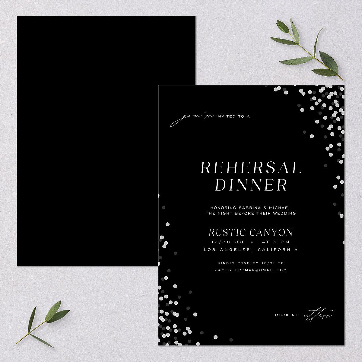 Confetti Glam Rehearsal Dinner Invitations Licorice Signature Blank