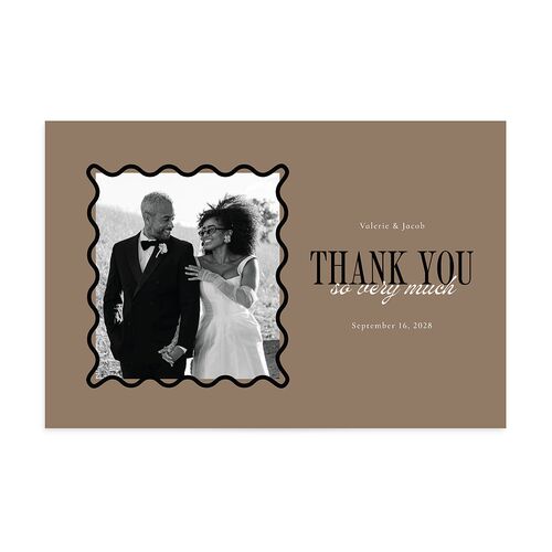 Wavy Frame Photo Thank You Postcards Mocha