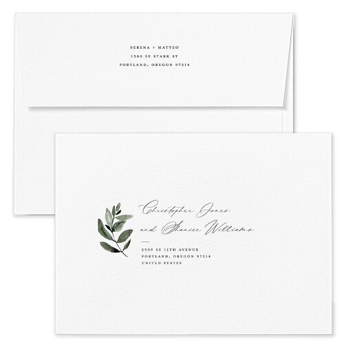 Shining Greenery Wedding Invitation Envelopes White Charcoal Both Recipient and Return Addresses Standard Signature