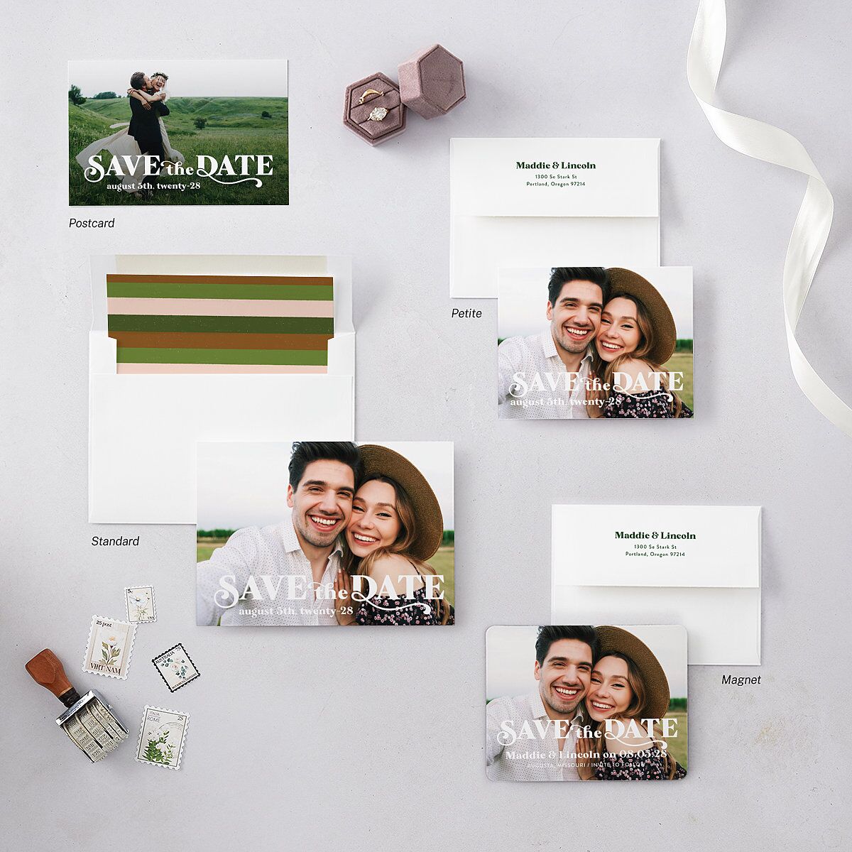 Retro Bloom Save The Date Magnets Scottish Green Magnet Paper
