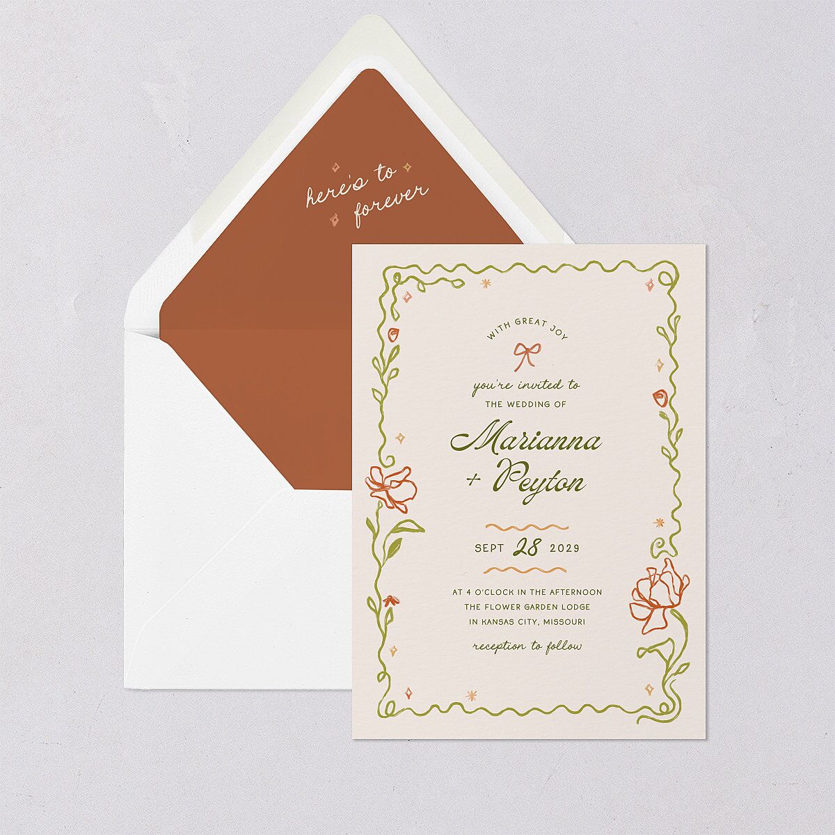 Whimsical Drawn Flowers Euro Envelope Liners Thyme Luxe