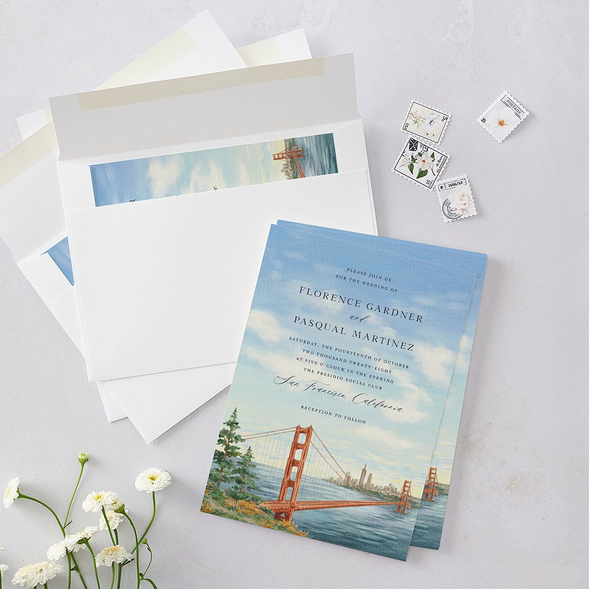 Scenic San Francisco Wedding Invitations Pale Blue Signature Blank No Standard