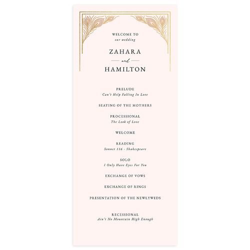 Peacock Nouveau Wedding Programs Gold Dusty Rose Signature