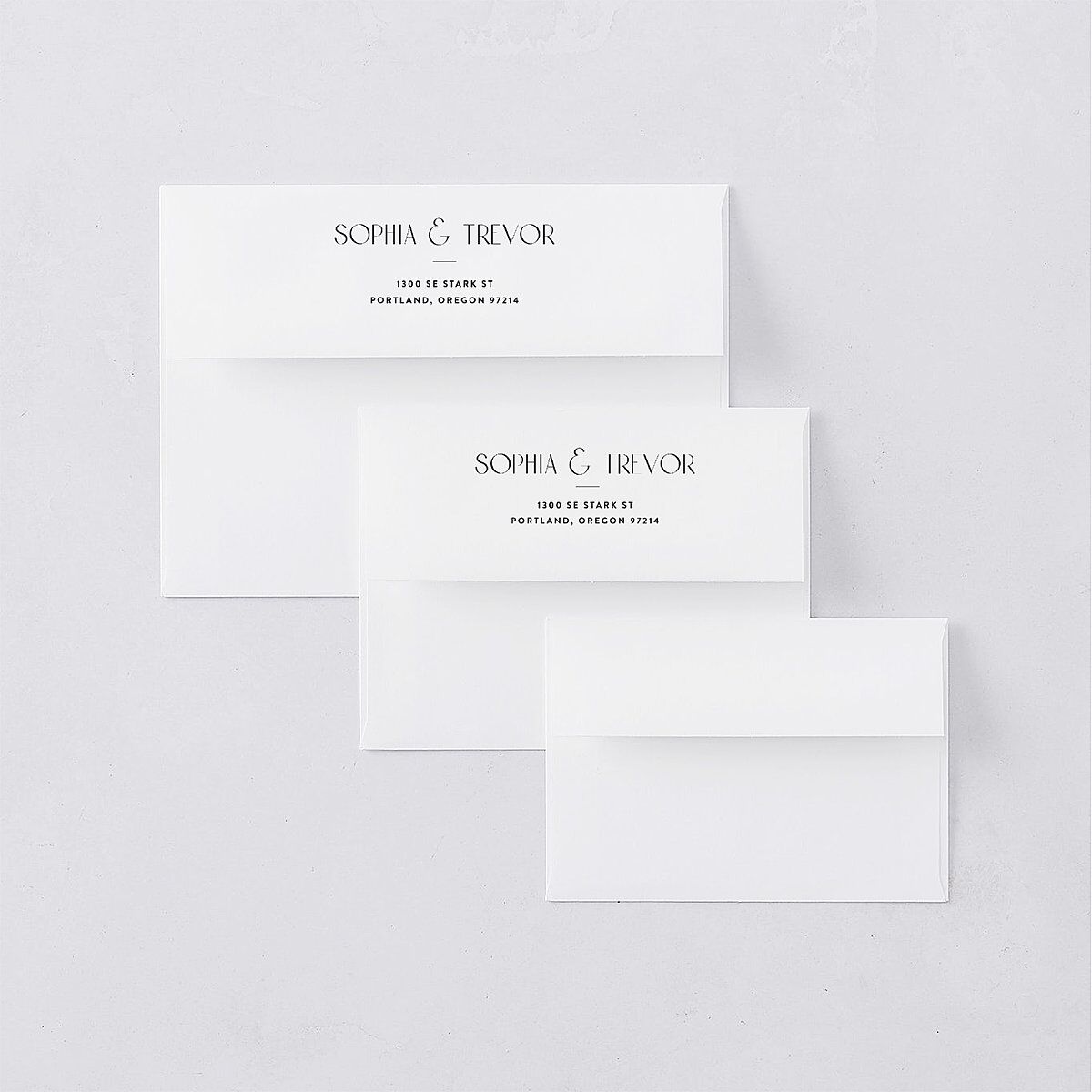Gilded Nouveau Wedding Invitation Envelopes White Licorice Both Recipient and Return Addresses Standard Signature