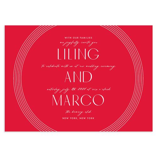 Chinese Lucky Circle Wedding Invitations  True Red Signature Blank No Standard