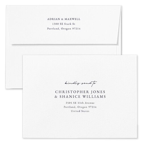 Elegant Ivy Save The Date Card Envelopes White Navy Both Recipient and Return Addresses Signature Standard