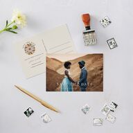 Intricate Vintage Save The Date Postcards Tan