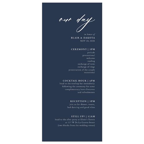 Vertical Names Wedding Programs Moody Blue Signature