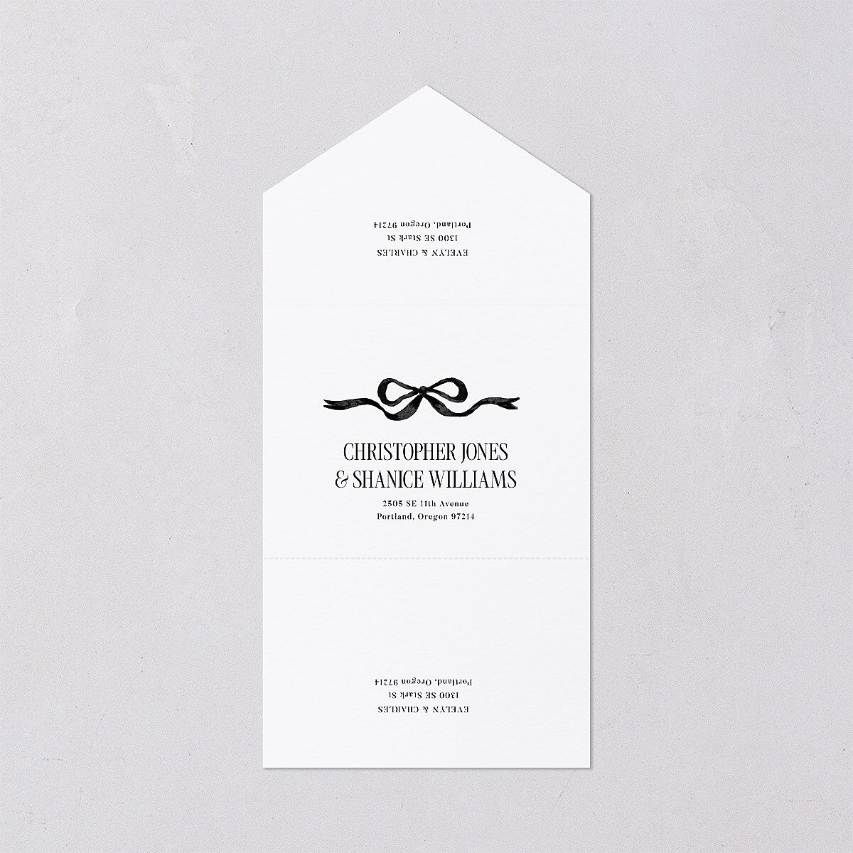 Whimsical Hand Drawn Bow All-in-One Wedding Invitations Linen Signature Light Both Recipient and Return Addresses No
