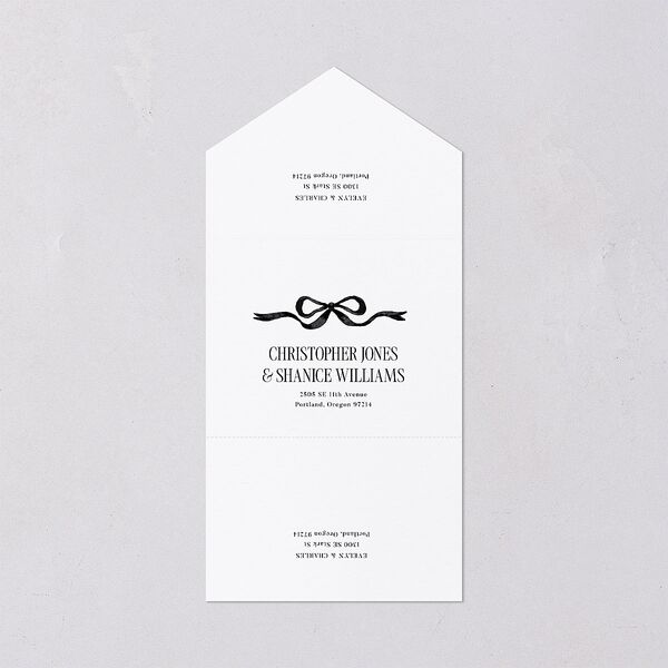 Whimsical Hand Drawn Bow All-in-One Wedding Invitations Linen Signature Light Both Recipient and Return Addresses No