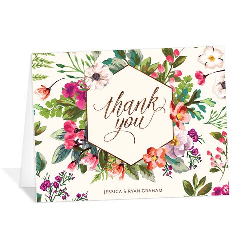 Bronze Floral Frame Thank You Cards Ivory