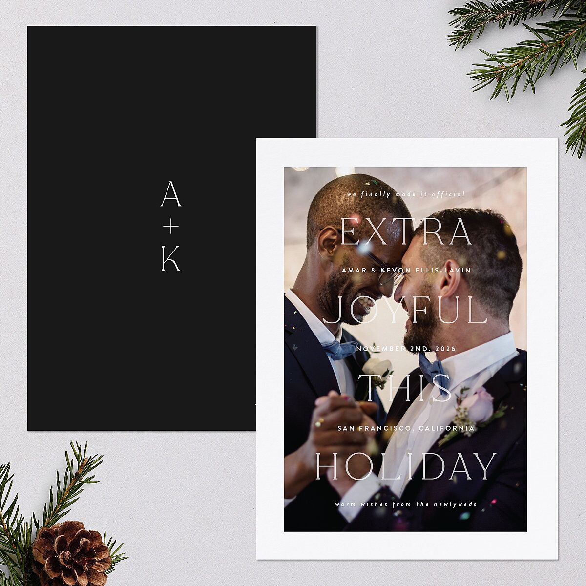 Extra Joy Holiday Cards Charcoal Signature Blank Portrait Standard