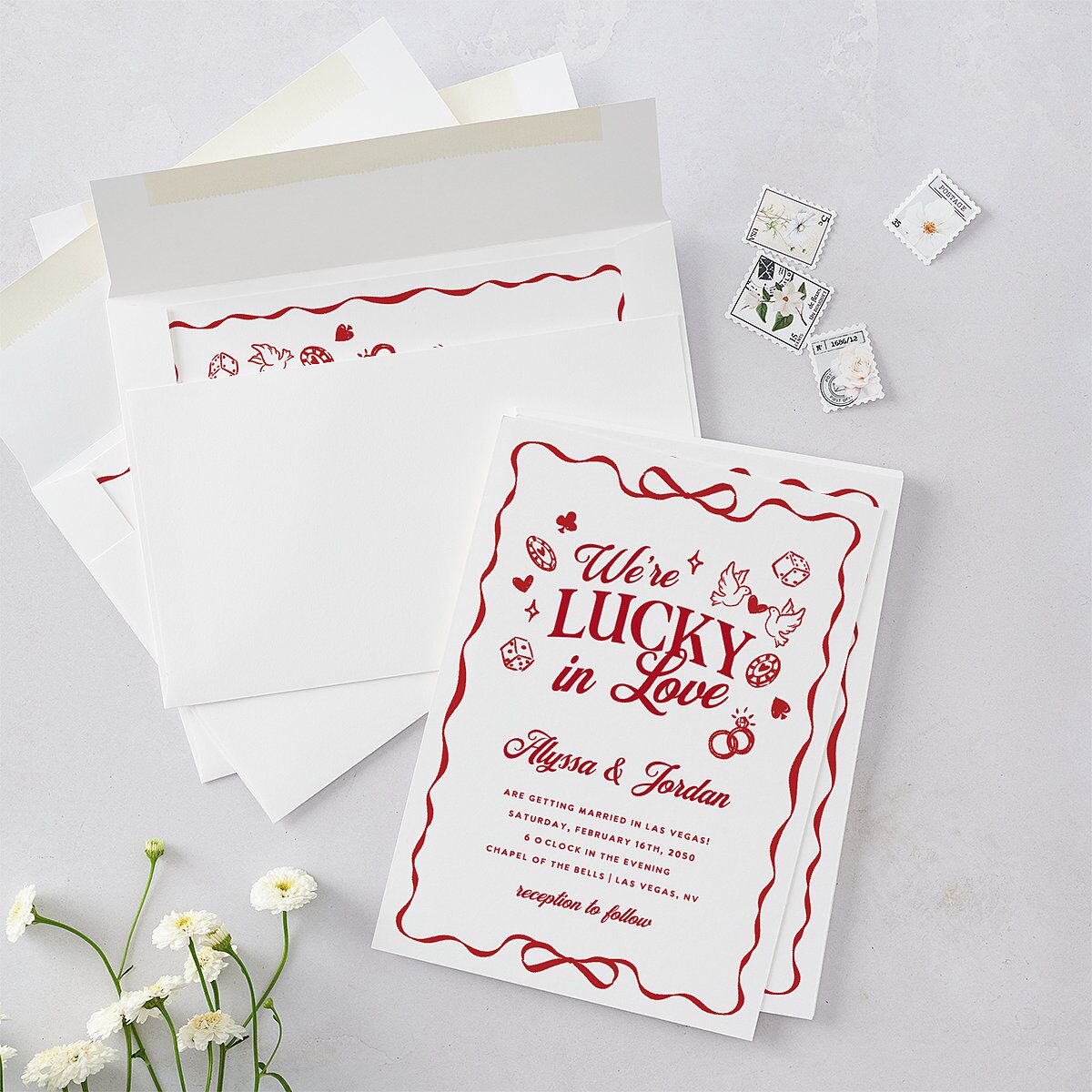 Hand Drawn Las Vegas Hearts Wedding Invitations Ruby Signature Blank No Standard