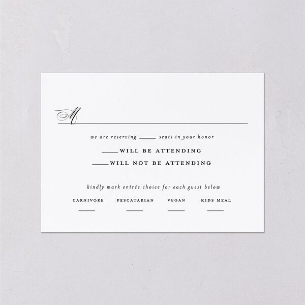 Formal Opulent Frame Foil Wedding Response Cards Pure White Gold Signature Standard