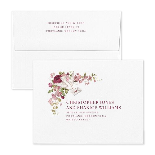 Vintage Love Doves Thank You Card Envelopes Shell Pink Blue Return Address Signature Standard