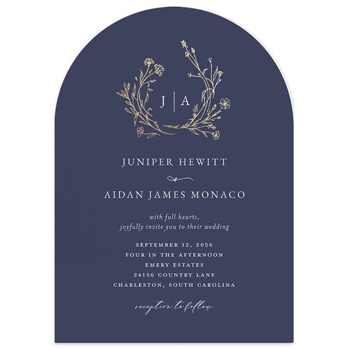 Gilded Monogram Wedding Invitations Gold Moody Blue Signature Blank No Arch