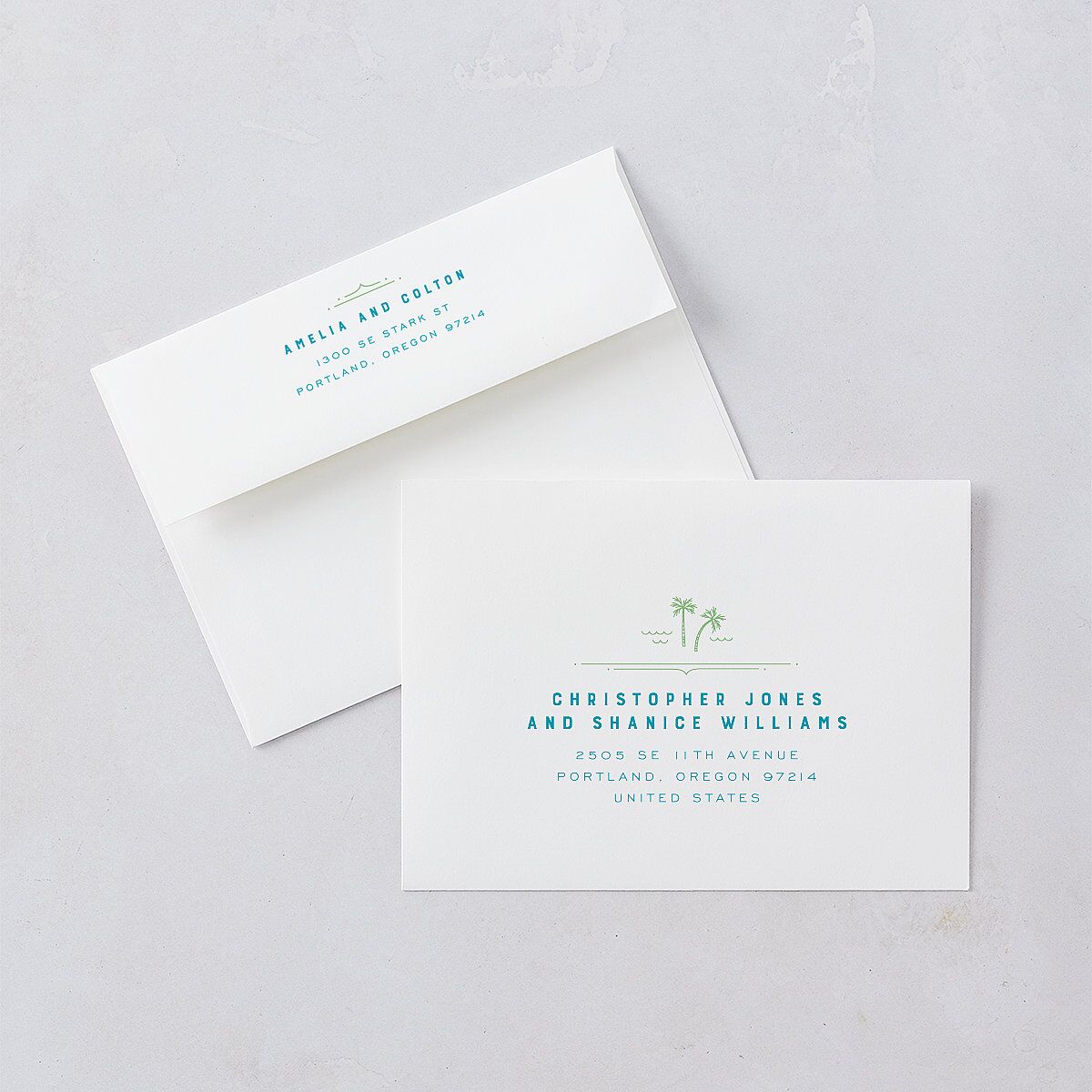 Iconic Beach Save the Date Cards Green Apple Signature smooth Blank No Standard