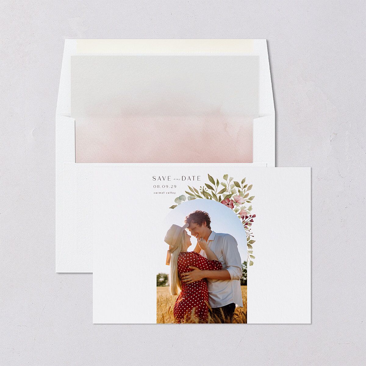Lush Arch Save The Date Cards Pink Cotton Signature smooth Blank No