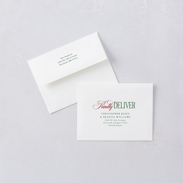 Married Christmas Calligraphy Thank You Card Envelopes White Hunter Green Both Recipient and Return Addresses Signature Standard